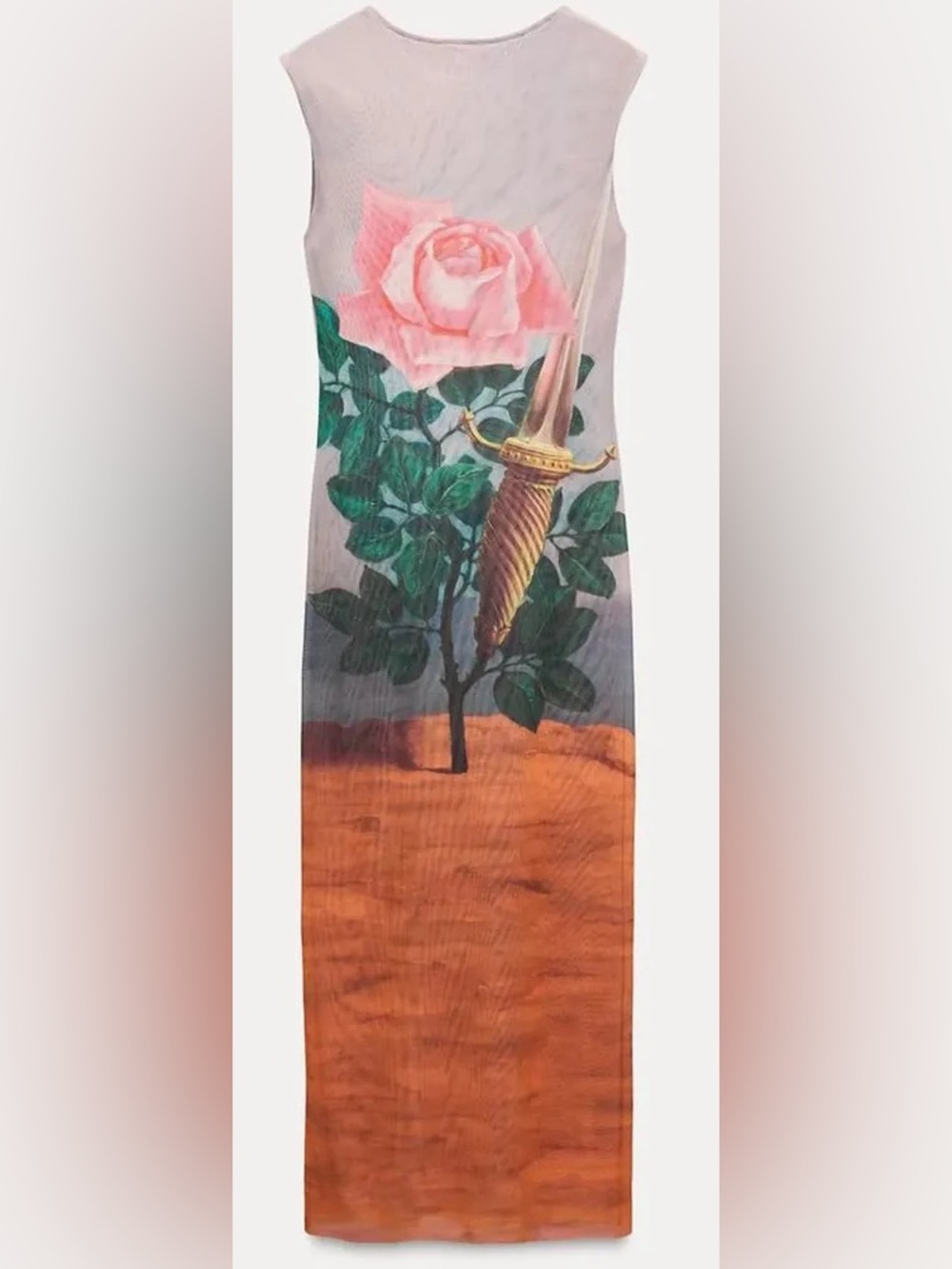 Rene Magritte Zara Sleeveless Maxi Dress with Pink Rose & Orange Panel/ Size S - Picture 11 of 14